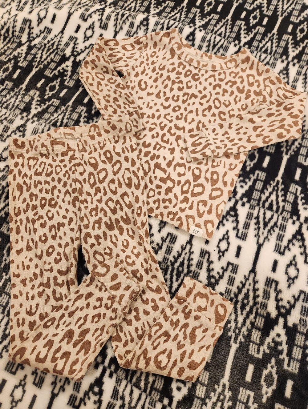 Baby GAP Kids Leopard Print Long Sleeve Top & Leggings Set - Beige Brown, Size 3